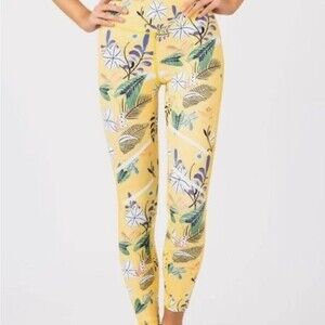 Zyia Active Mesh Yellow Floral Reflective 7/8 Length Leggings Women's Size 4